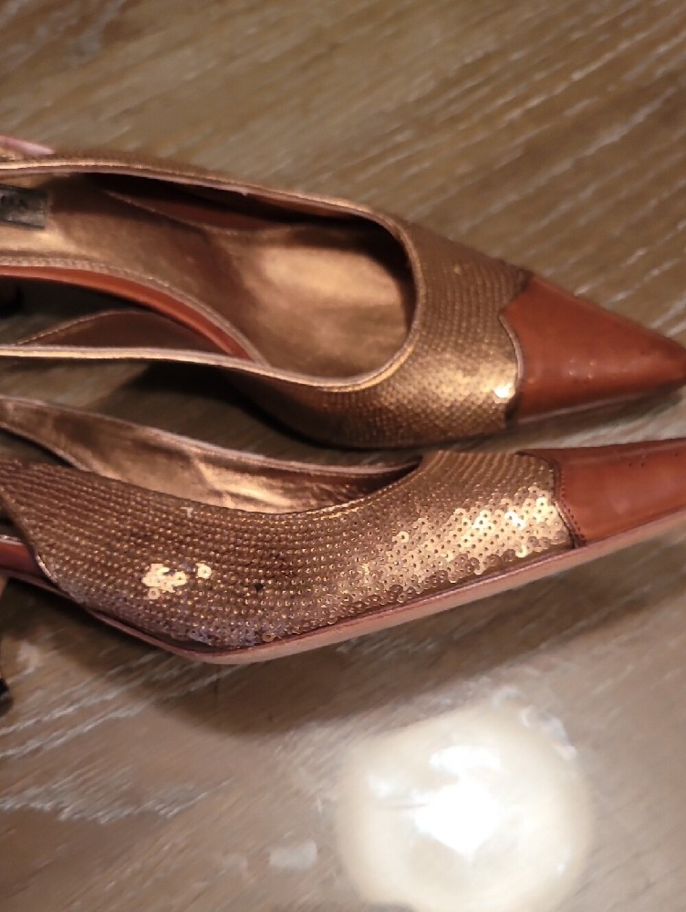 Prada Metallic Bronze Pointed Kitten Heel Slingback Heels - Picture 9 of 10